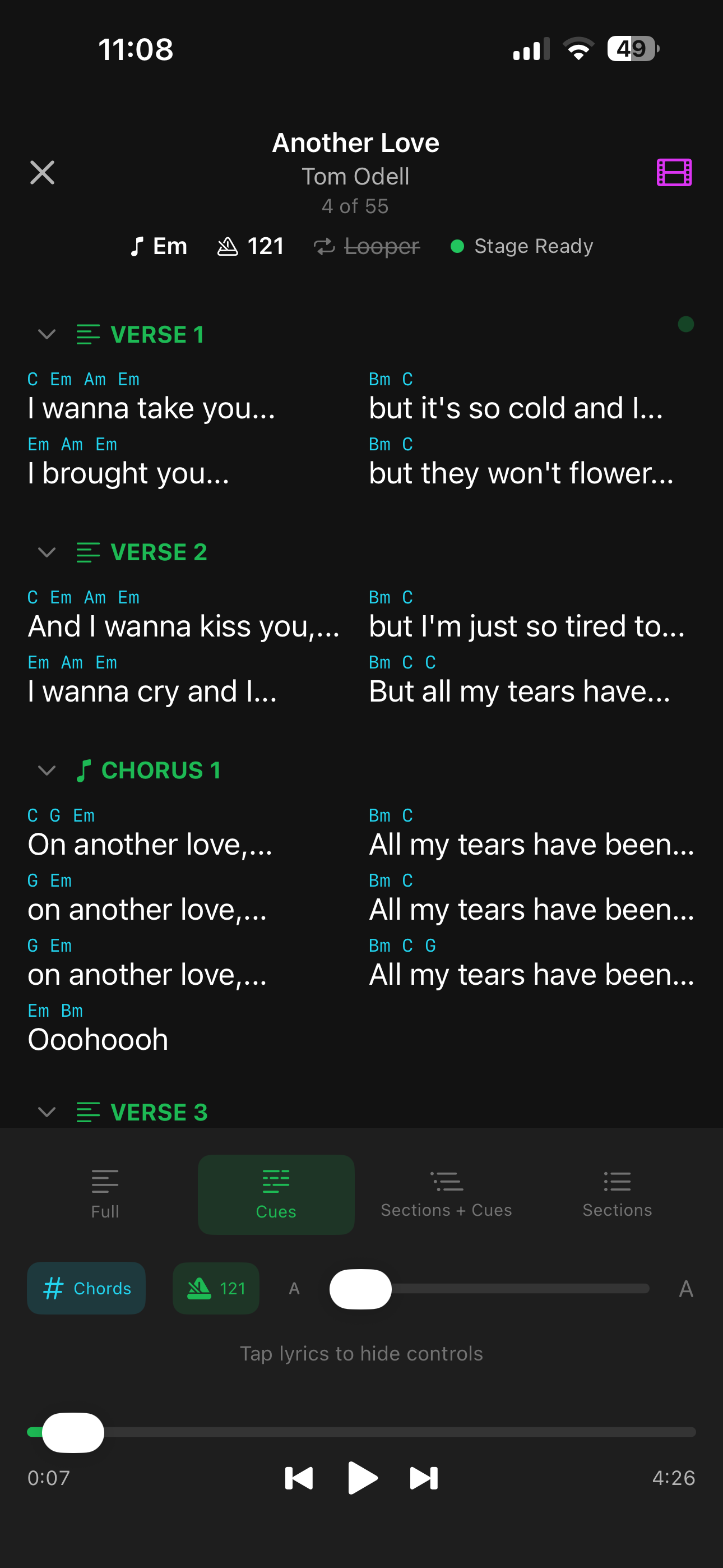 Cues mode — first words only