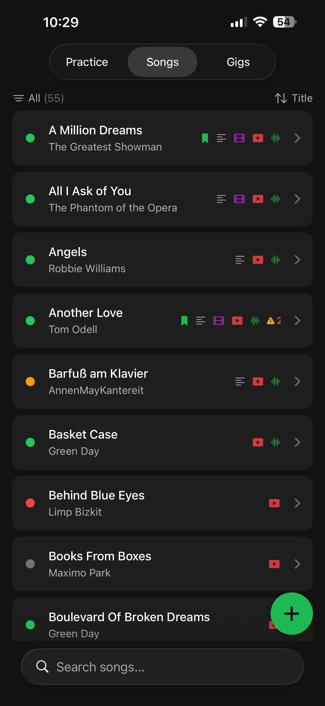 Song library with readiness ratings