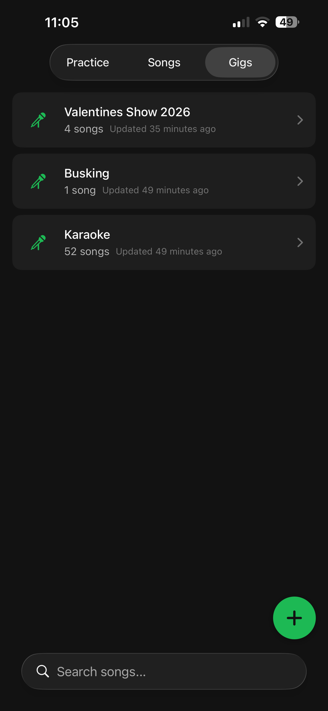 Gig list — upcoming shows