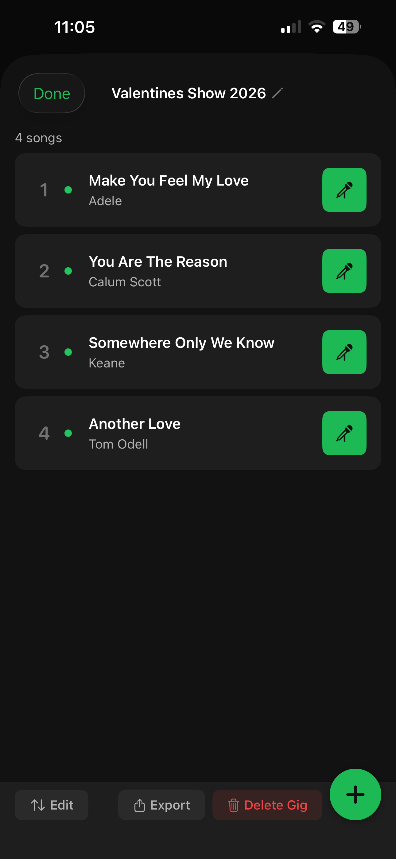 Setlist detail — ordered songs